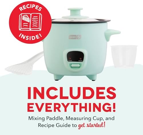 DASH Mini Rice Cooker Steamer with Removable Nonstick Pot, Keep Warm Function & Recipe Guide, .5 Quart, for Soups, Stews, Grains & Oatmeal - Aqua