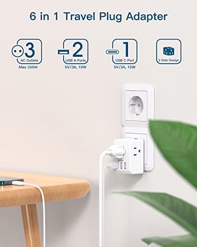 2 Pack European Travel Plug Adapter, One Beat International Power Adapter with 3 Outlets 3 USB Ports(1 USB C), Type C Plug Adaptor for US to Europe Italy Spain France Germany Iceland Travel Essentials