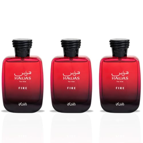RASASI Hawas Fire For Him Eau De Parfum Spray 100ML (3.4 OZ) Ignite Your Inner Passion With A Bold And Fiery Essence & Experience A Long Lasting, Luxurious Masculine Scent. (PACK OF 3)