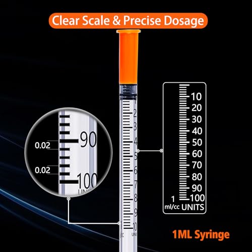 1ml 30g 1/2 inch Syringes, 100 Pack Lab Supplies Syringe, Individually Wrapped