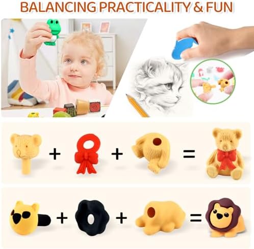 151Pcs Animal Erasers Desk Pets for Kids Animal Pencil Erasers Bulk Puzzle Eraser Toys Gifts for Classroom Prizes,Game Reward,Treasure Box,Easter Egg Fillers,Goodie Bag Stuffer,Party Favors