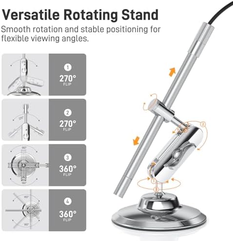 Teslong USB-C Digital Microscope, 10X to 200X Magnification Portable Camera with 8 LED Lights, Handheld Rotating Metal Stand for Coin, Electronic, Compatible with iPhone 15+ and Android Devices