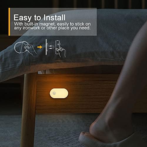 Lyridz Rechargeable Battery Night Light with Motion Sensor, Portable Mini Warm White LED Stick-on Closet Light, Adjustable Brightness for Bathroom, Bedroom, Kitchen, Cabinet, Stairs, Hallway, 2-Pack