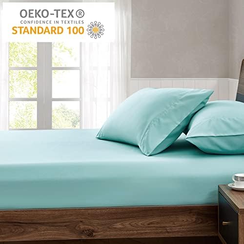 FreshCulture King Fitted Sheet Only - Hotel Quality Ultra Soft & Breathable Brushed Microfiber Fitted Sheet with 21 Inch Deep Pockets - Fits King Size Bed (Spa Blue)