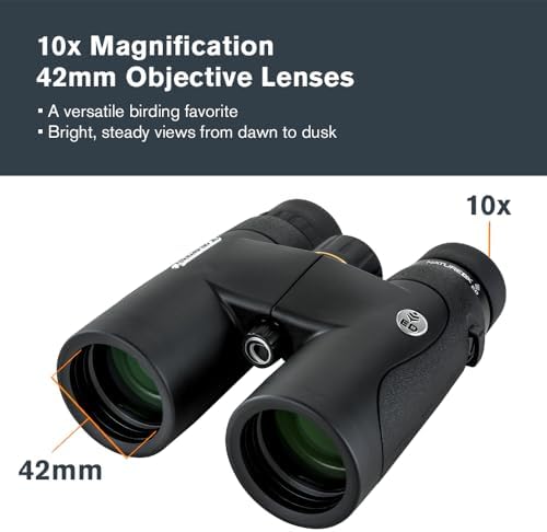 Celestron–Nature DX ED 10x42 Premium Binoculars –Extra-Low Dispersion Objective Lenses –Outdoor and Birding Binocular–Fully Multi-Coated with BaK-4 Prisms–Rubber Armored – Fog & Waterproof Binoculars