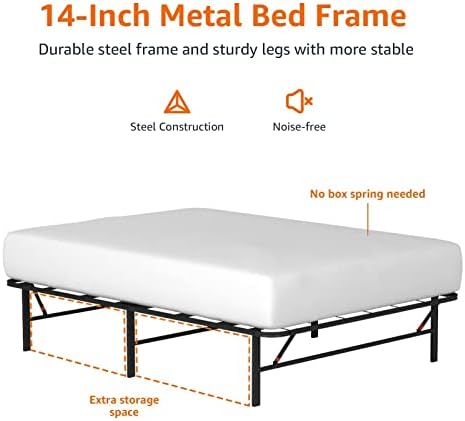 Amazon Basics Bed Frame with Storage, Foldable Metal Platform, Sturdy Steel, No Box Spring Needed, 14 inches High, Tool-Free Setup, Full Size, Black