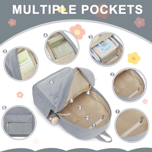 School Backpack for Teen Girls Bookbags Elementary High School Corduroy Laptop Bags Women Travel Daypacks