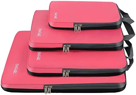 BAGAIL 4 Set/6 Set/8 Set Compression Packing Cubes Travel Accessories Expandable Packing Organizers (Cloth Pattern, 4-Coral)