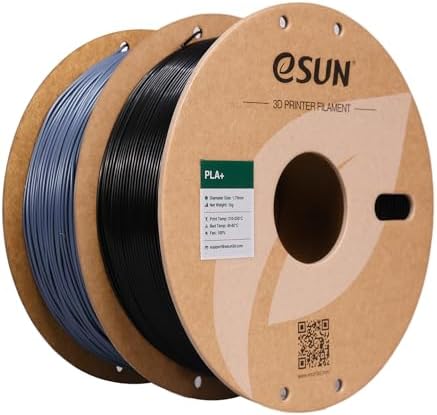 eSUN PLA+ Filament 1.75mm, 3D Printer Filament PLA Plus, Dimensional Accuracy +/- 0.03mm, 1KG per Spool, 2 Spools 3D Printing Filament, Black + Grey