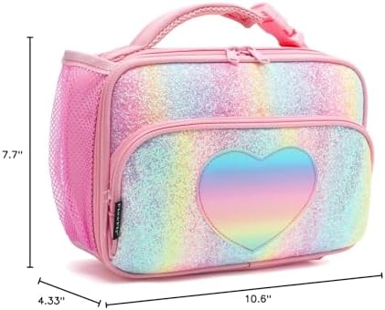 FlowFly Kids Lunch box Insulated Soft Bag Mini Cooler Back to School Thermal Meal Tote Kit for Girls, Boys,Glitter-RainBow
