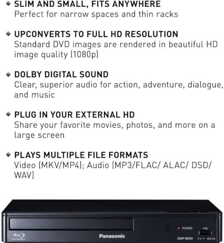 Panasonic DMP-BD90P-K Blu-ray DVD Player with Full HD and Dolby Digital Sound (Black, Renewed)