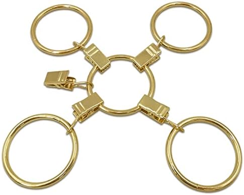 40 Pack Metal Curtain Rings with Clips, Drapery Clips Hooks, Decorative Curtain Rod Clips 1.5 in Interior Diameter, Gold