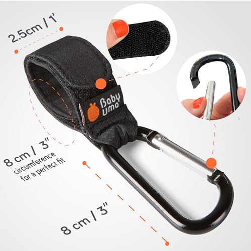 Baby Uma 4-Pack Stroller Hooks - Universal Bag Clips for Diaper Bags, Carry 11 lbs Each, Adjustable Straps