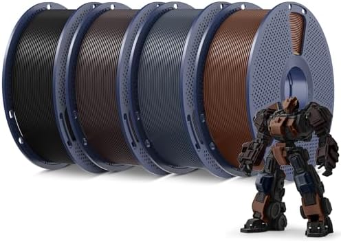 SUNLU 4KG 3D Printer Filament PLA Plus 1.75mm, Black Bundle, Neatly Wound PLA Filament 1.75mm, PLA+ Filament for Most FDM 3D Printer, 1 kg Spool, 4 Packs, Black+Roasted Chestnut+Midnight+Coffee Brown