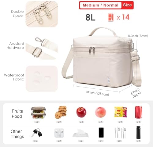 NOL Natural Organic Lifestyle Insulated Lunch Bags for Women Cooler Bag Lightweight Nylon Waterproof Lunch Box For Work(Medium, Cream
