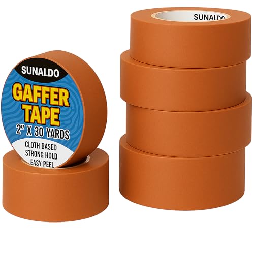 Gaffers Tape (6 Pack) Strong Hold, Easy to Rip, Residue-Free Professional Grade Floor Tape for Electrical Cords, Matte Finish Non Reflective, Weather Resistant (Brown, 2" x 30 Yards)