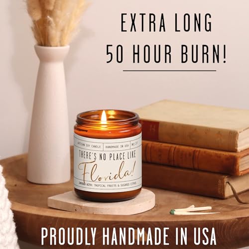 Florida Gifts, Florida Decor for Home - 'There's No Place Like Florida Candle, w/Tropical Fruits & Sugared Citrus I Florida Souvenirs I Florida State Gifts I 9oz Jar, 50Hr Burn, USA Made