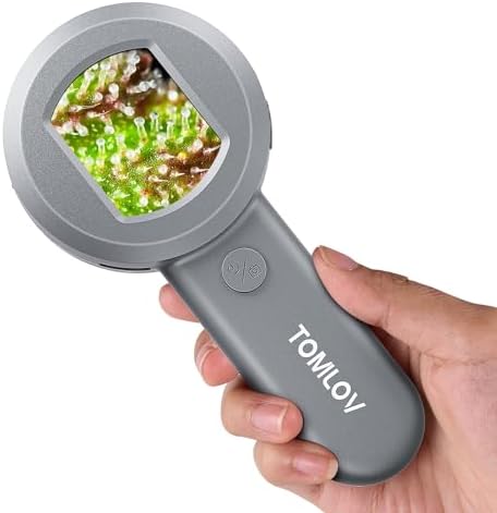 TOMLOV P10 Microscope for Adults Kids, Portable 100X Illuminated Jewelers Loupe, Handheld Coin Magnifier with Light for Collectors, Pocket Trichome Magnifying Glass, Digital Microscope with 2" Screen