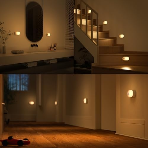 Lyridz Rechargeable Battery Night Light with Motion Sensor, Portable Mini Warm White LED Stick-on Closet Light, Adjustable Brightness for Bathroom, Bedroom, Kitchen, Cabinet, Stairs, Hallway, 2-Pack