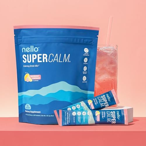Supercalm Powdered Drink Mix, Raspberry Lemonade, L Theanine, Ksm-66 Ashwagandha, Magnesium Glycinate, Vitamin D 3, Supplements for Relaxation & Focus, No Sugar, Non GMO, On The Go, 20 Ct