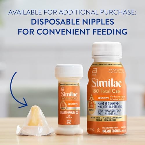 Similac 360 Total Care Sensitive Infant Formula for Fussiness & Gas Due to Lactose Sensitivity, Has 5 HMO Prebiotics, Non-GMO, Baby Formula, Ready to Feed, 2-fl-oz Bottle, Pack of 48
