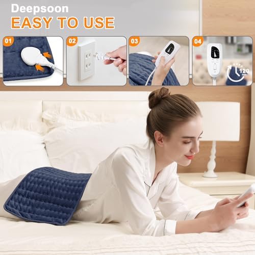 Electric Heating Pads,Heating Pad for Back,Shoulder,Hot Pad for Neck and Arms,Abdomen,Moist Heated Pad for Legs and Knee,Auto Shut Off(Navy Blue, 24''×12'')
