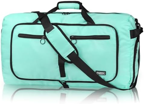 Fmeida 65L Duffle Bag with Shoes Compartment, Foldable Travel Duffel Bags for Men Women, Large Packable Travel Bag Water Repellent & Tear Resistant (Mint Green)