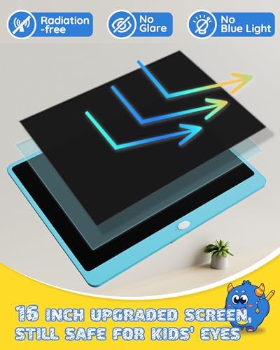 TEKFUN LCD Writing Tablet Doodle Board, 16 Inch Colorful Drawing Tablet Writing Pad, Toddler Toys for 3 4 5 6 7 8 9 Year Old Girls Boys Teen Adults, Birthday Gifts for Kids (Blue)