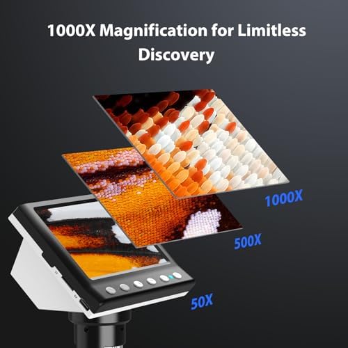 Hayve 4.3'' IPS Coin Microscope, 1000X Magnification Digital Microscope for Adults,Coin Collection Supplies with 8 Adjustable LEDs,Windows Compatible,32GB TF Card
