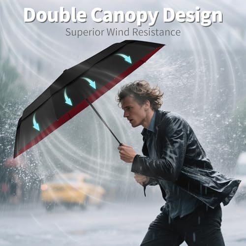 Seniny Windproof Travel Umbrella, Automatic Umbrellas for Rain, Portable & Compact Umbrellas for Backpack, Strong UV for Protection, Folding Small Sun Umbrella for Car, Walking