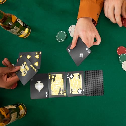 BIERDORF Waterproof Playing Cards - Durable Cool Plastic Deck of Cards - Standard Index Professional Poker Cards - Vintage Casino Card Themed Games for Family or Adults - 4 Pack of Black Diamond Style