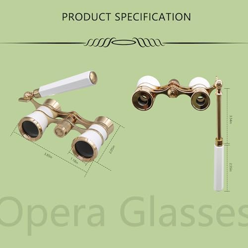 BLACKICE Opera Glasses, Opera Binoculars, 3X25 Theater Binoculars Compact with Adjustable Handle for Adults Kids Women in Concert Theater Opera (White with Handle)