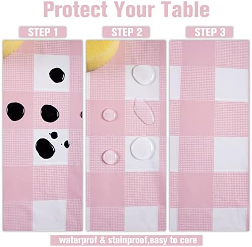 Kesfey 8 Packs Pink and White Checkered Tablecovers 54 x 108 Inches Disposable Party Picnic Table Cloth SpillProof Plastic Gingham Tablecovers for Camping Decoration Party Favors