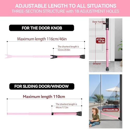 AceMining Upgraded Door Security Bar & Sliding Patio Bar, Heavy Duty Stoppers Adjustable Jammer for Home, Apartment, Travel (1 Pack,Pink)