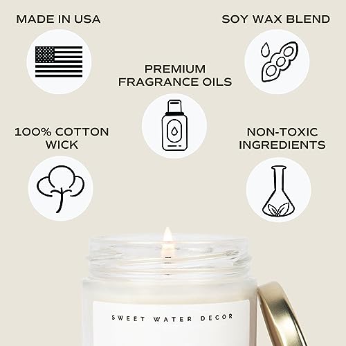 Sweet Water Decor Hello Fall Candle - Cinnamon Apples & Clove Autumn Fall Scented Candle for Home Decor - 100% Cotton Wick Soy Wax Candles with 40 Hour Burn Time - Made in The USA - 9oz Clear Jar