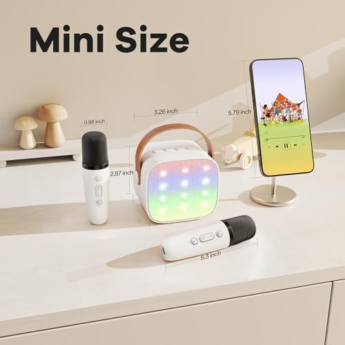 YLL Mini Karaoke Machine for Kids Adults, Portable Bluetooth Speaker with 2 Wireless Microphones,Toys Birthday Gifts for Girls 3, 4, 5, 6, 7, 8, 9, 10, 11, 12+ Years Old Toddler Teens(White)