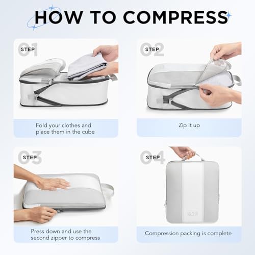 8 Set Compression Packing Cubes for Travel Essentials,Compressible Expandable Packing Cubes for Suitcase,OlarHike Luggage Organizer Bags for Travel,Handy Helper for Organizing Clothes(White)