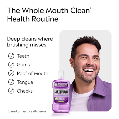 Listerine Total Care Anticavity Fluoride Mouthwash, 6 Benefits in 1 Oral Rinse Helps Kill 99% of Bad Breath Germs, Prevents Cavities, Strengthens Teeth, Fresh Mint, Twin Pack, 2 x 1 L