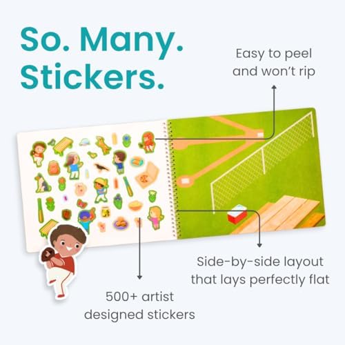 CUPKIN Sticker Book for Kids 2-4, 500+ Kids Stickers, All Kinds of Sports 12 Coloring Pages 12 Side by Side Scenes Fun Toddler Travel Activity Coloring and Sticker Books for Ages 4-8 + 8-10
