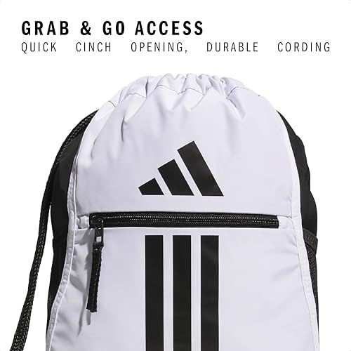 adidas Alliance Sackpack, Drawstring Backpack, Lightweight Small Gym Bag for Women and Men, White/Black, One Size