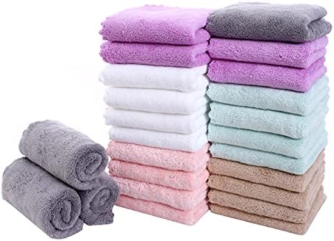 24 Pack Kitchen Dishcloths - Does Not Shed Fluff - Reusable Dish Towels, Dish cloths, Super Absorbent Coral Fleece Cleaning Cloths, Nonstick Oil Washable Fast Drying, 16 x 19 Inch (Multicolor)