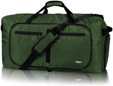 Fmeida 65L Duffle Bag with Shoes Compartment, Foldable Travel Duffel Bags for Men Women, Large Packable Travel Bag Water Repellent & Tear Resistant (Green)