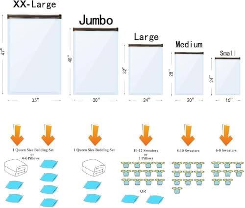 10 Jumbo Vacuum Storage Bags with Electric Pump,Plastic Packaging Bags, Space Saver Bag for Clothes, Mattress, Blanket, Duvets, Pillows, Comforters, Travel