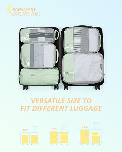 BAGSMART 6 Set Compression Packing Cubes - Lightweight Travel Essentials, Durable Luggage Organizer