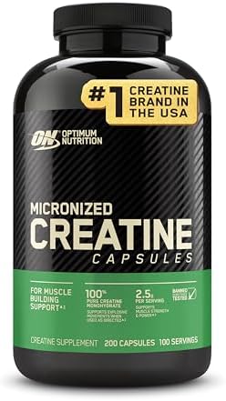 Optimum Nutrition Micronized Creatine Monohydrate Capsules, Keto Friendly, 2500mg, 200 Capsules (Packaging May Vary)
