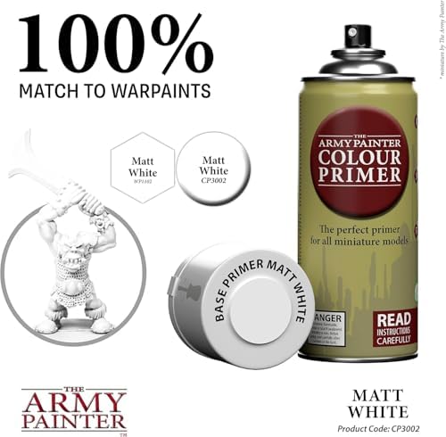 The Army Painter Color Primer, Matt White, 400ml, 13.5oz - Acrylic Spray Undercoat for Miniature Painting