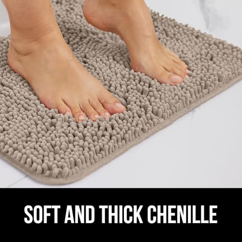 GORILLA GRIP Bath Rug Mat, Thick Absorbent Chenille, Quick Dry Microfiber Mats, Rubber Backing Washable Shower Floor Rugs, Bathmat Runner, US Designed Bathroom Home Decor Accessories 24x17, Gray Beige