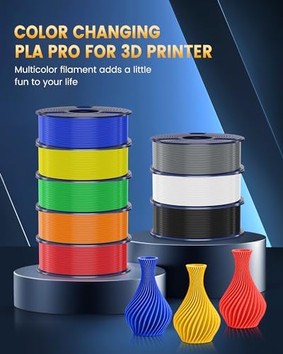 SUNLU PLA+2.0 3D Printer Filament Bundle, Multicolor PLA+ Filament 1.75mm, 0.25kg per Spool, 8 Pack, 2kg Total, Roasted Chestnut Black+Bone White+Grey+Coffee+Red+Klein Blue+Vivid Yellow+Green