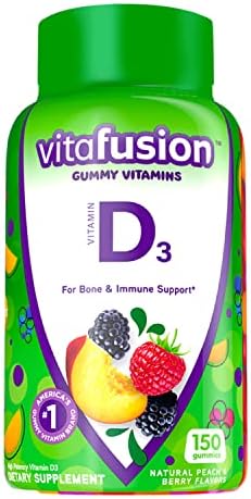 Vitafusion Fiber Well Sugar Free Fiber Supplement & Vitamin D3 Gummy Vitamins for Bone and Immune System Support, Peach, Blackberry and Strawberry Flavored, 50 mcg Vitamin D, 75 Day Supply, 150 Count