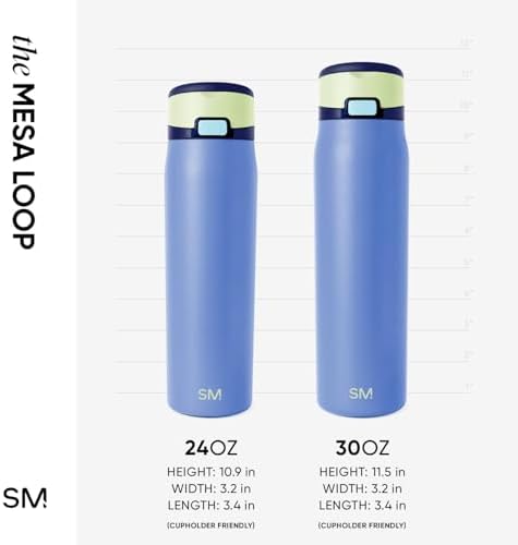 Simple Modern Mesa Loop Water Bottle with Straw | 24oz Cup Holder Friendly Insulated Stainless Steel Bottles for Travel, Sports and School | Neptune